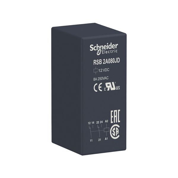 Relevador Enchufable de Interface, 8 A, 12 V, RSB2A080JD Schneider Electric